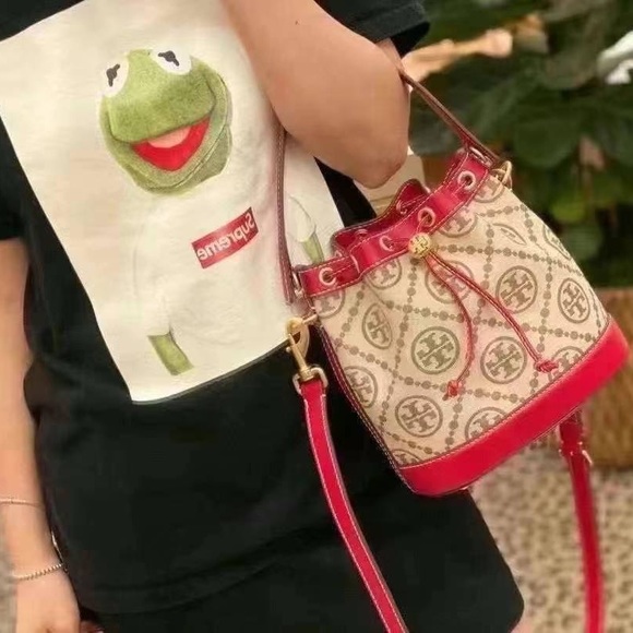 Tory Burch T Monogram Jacquard Bucket Bag, Hazelnut, Style 84336 - Picture 6 of 9